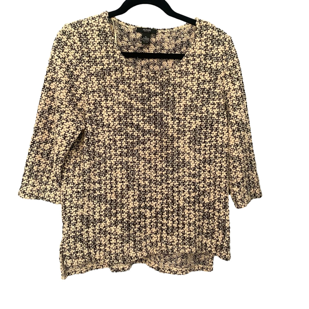 Alfani Textured Blouse Black Cream High Low Hem Petite Large